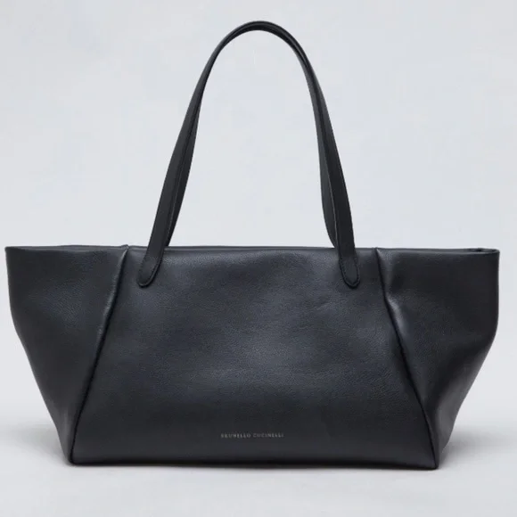Brunello Cucinelli Elegant Black Leather Tote Bag - Picture 1 of 2
